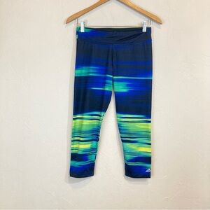 Adidas Climalite Blue Green Striped Cropped Capri Leggings Small